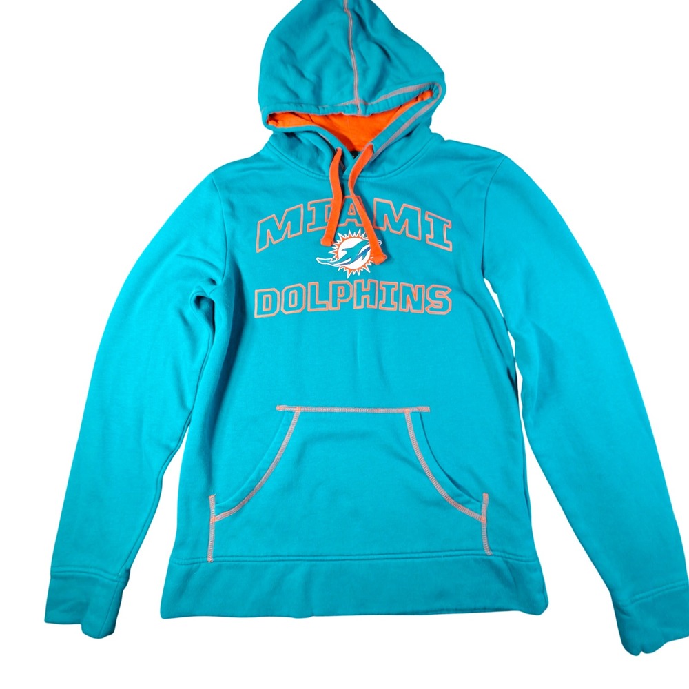 Fanatics Miami Dolphins NFL Hoodie Mens Small Aqua‎ Teal Orange Pullover Sweats